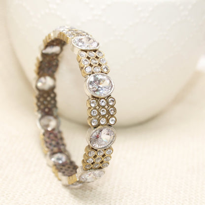 DUAL - TONE OVAL AND DOTS STONE KADA - WHITE - kada