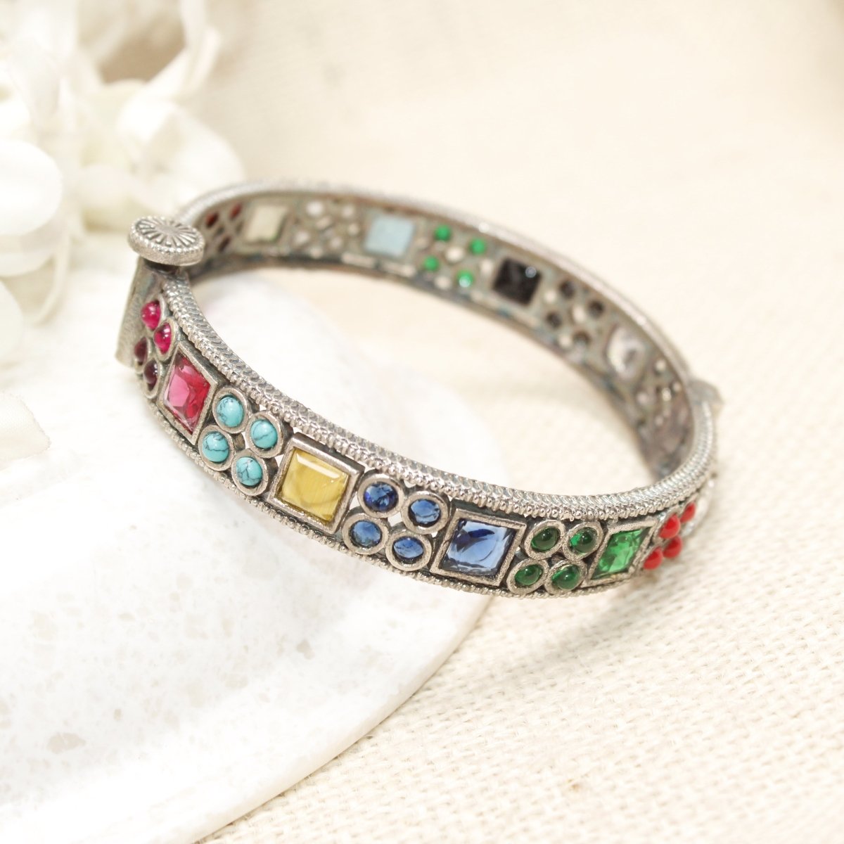 DUAL - TONE SQUARE AND DOTS STONE KADA - MULTICOLOUR - kada