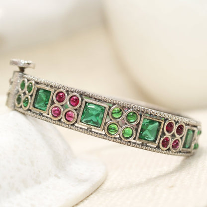 DUAL - TONE SQUARE AND DOTS STONE KADA - RED & GREEN - kada