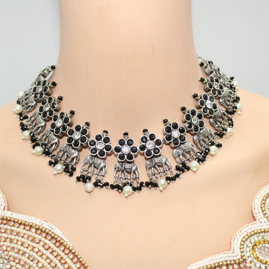 GAJ NECKLACE SET-BLACK -Necklaces