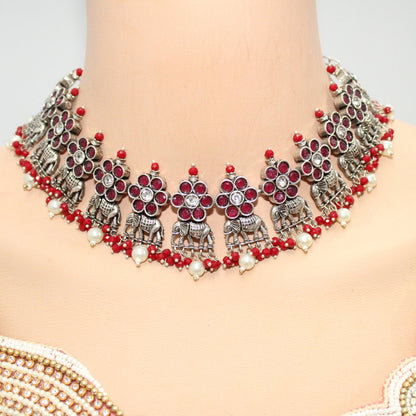 GAJ NECKLACE SET-RED -Necklaces