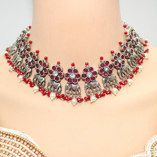 GAJ NECKLACE SET-RED -Necklaces