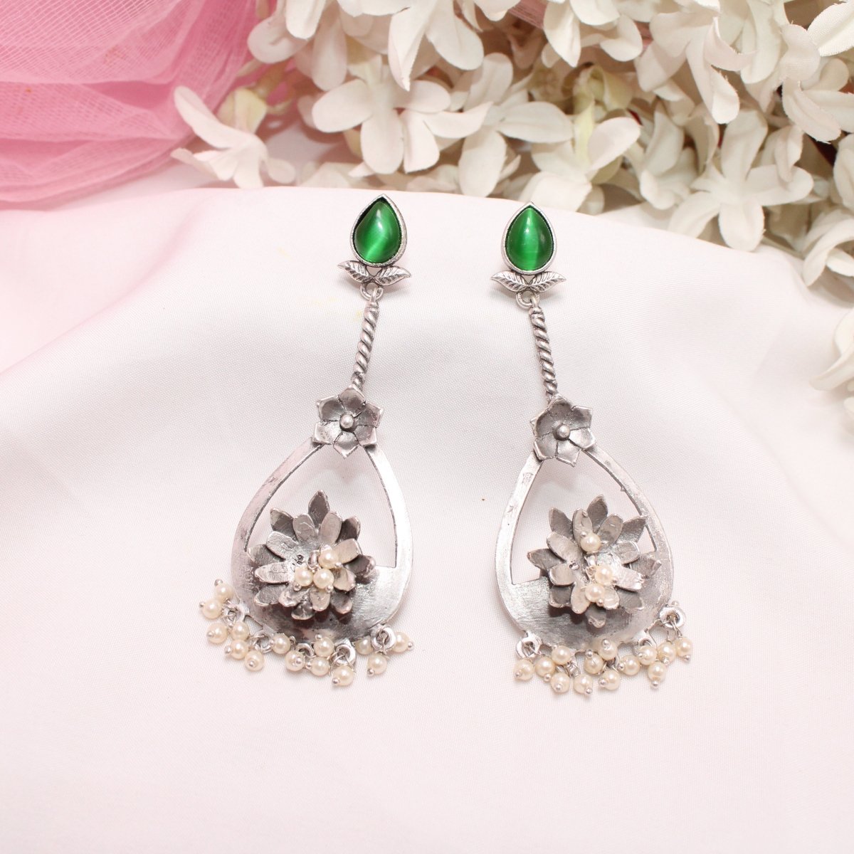 GULMOHAR DANGLE EARRING- GREEN -EARRING