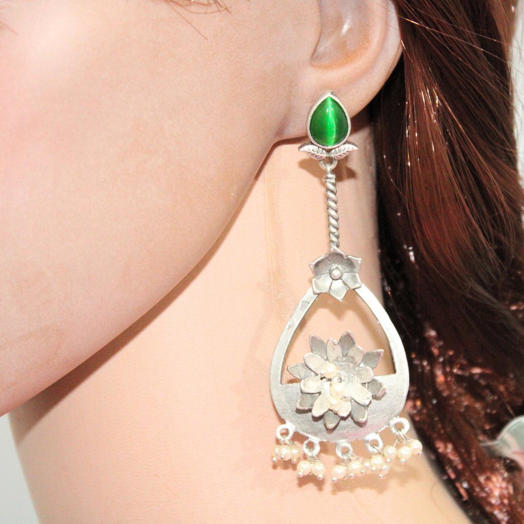 GULMOHAR DANGLE EARRING- GREEN -EARRING