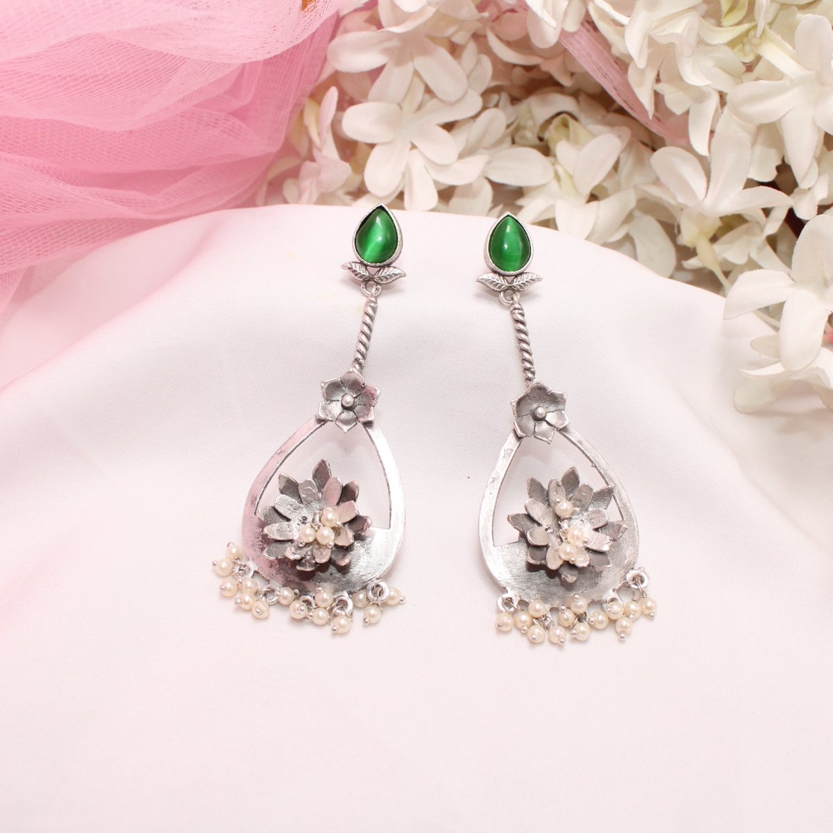 GULMOHAR DANGLE EARRING- GREEN -EARRING