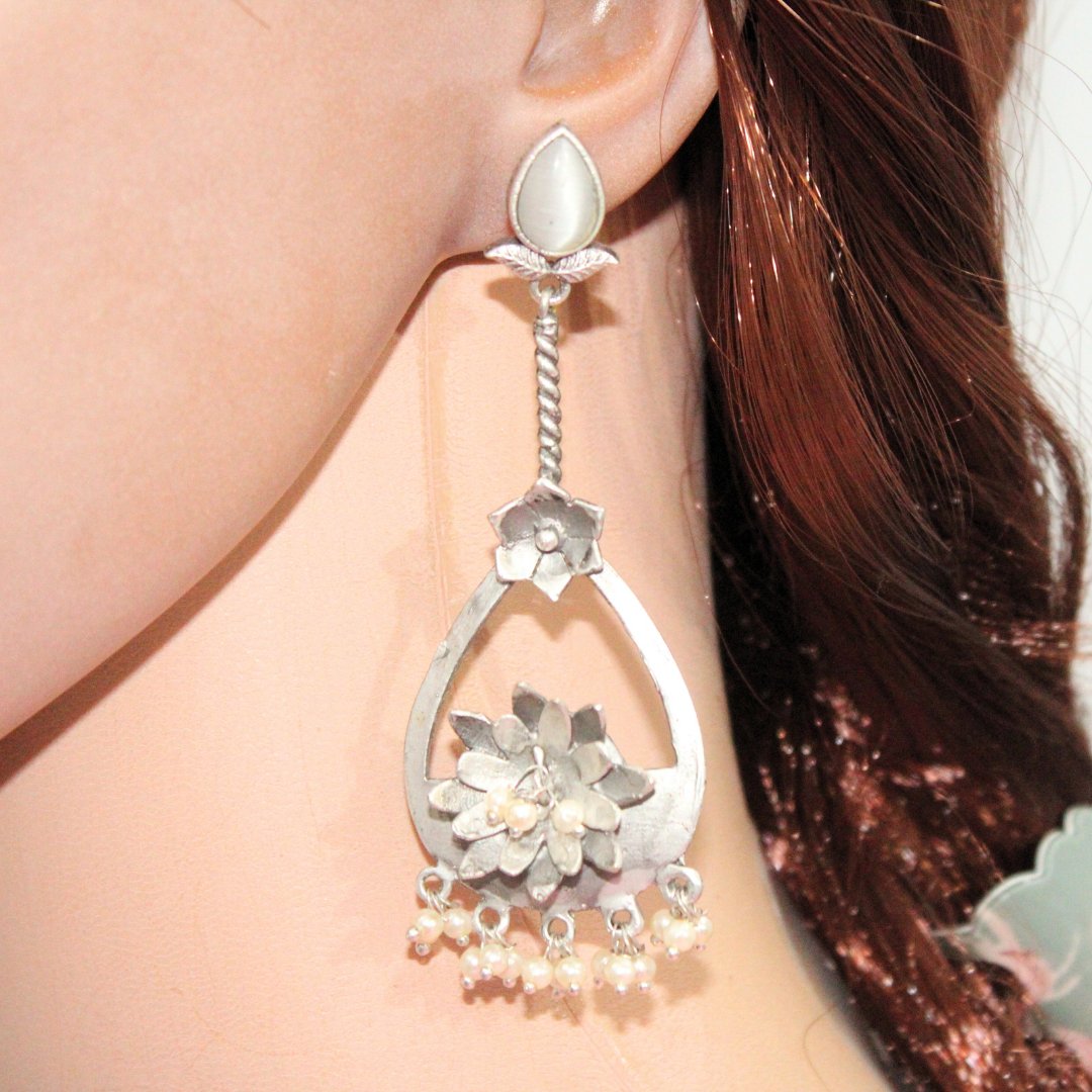 GULMOHAR DANGLE EARRING- GREY -EARRING