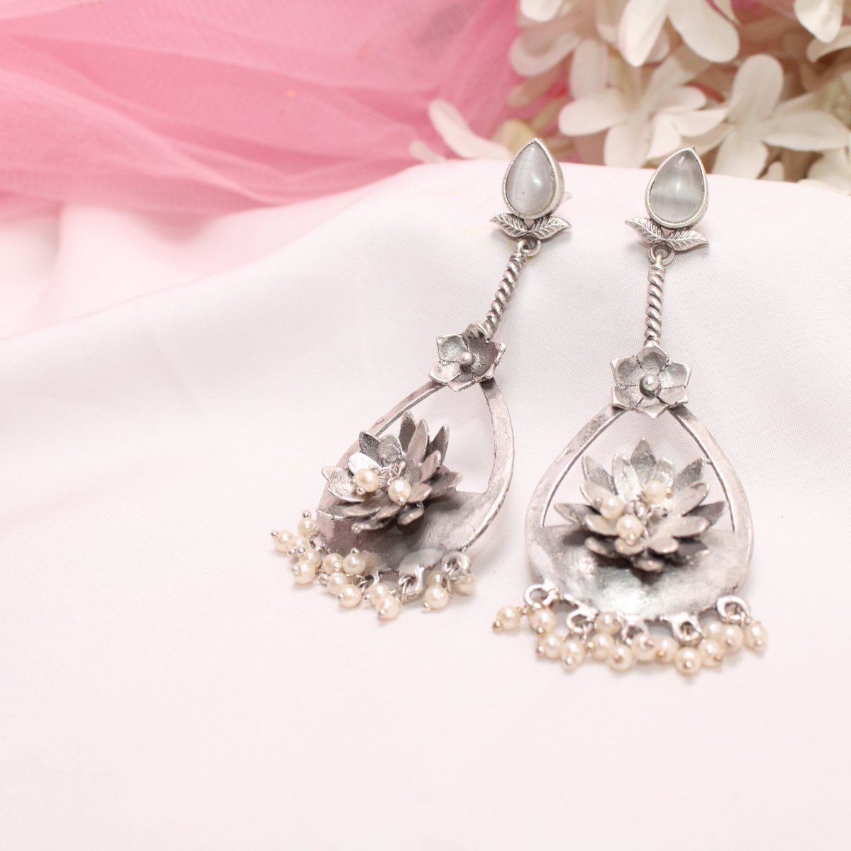 GULMOHAR DANGLE EARRING- GREY -EARRING