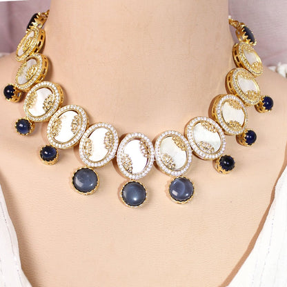 GULMOHAR - MOTHER OF PEARL STONE NECKLACE SET - BLUE - Necklaces