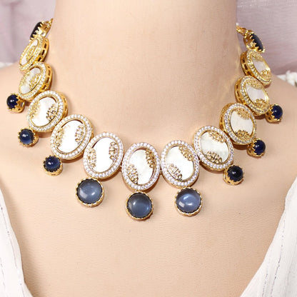 GULMOHAR - MOTHER OF PEARL STONE NECKLACE SET - BLUE - Necklaces