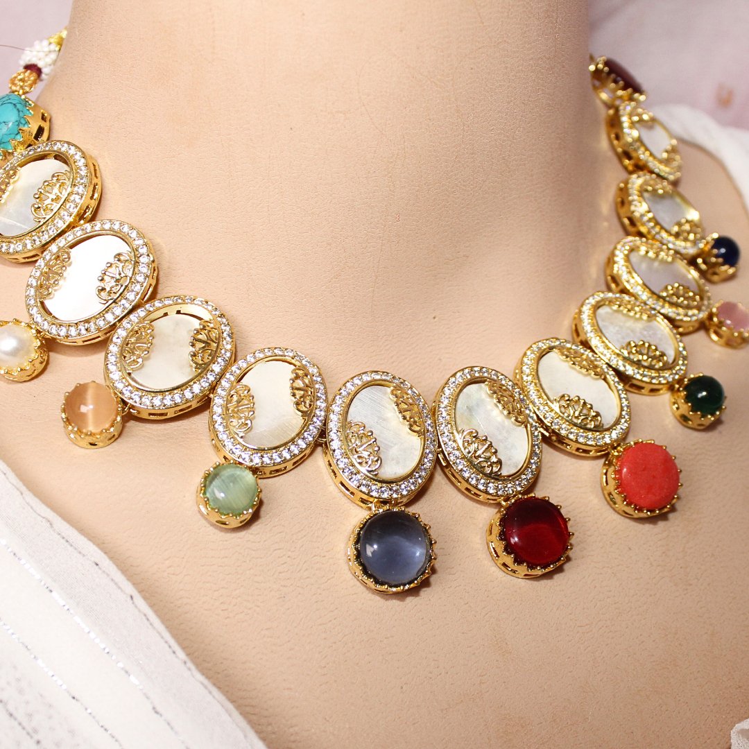 GULMOHAR - MOTHER OF PEARL STONE NECKLACE SET - MULTICOLOUR - Necklaces