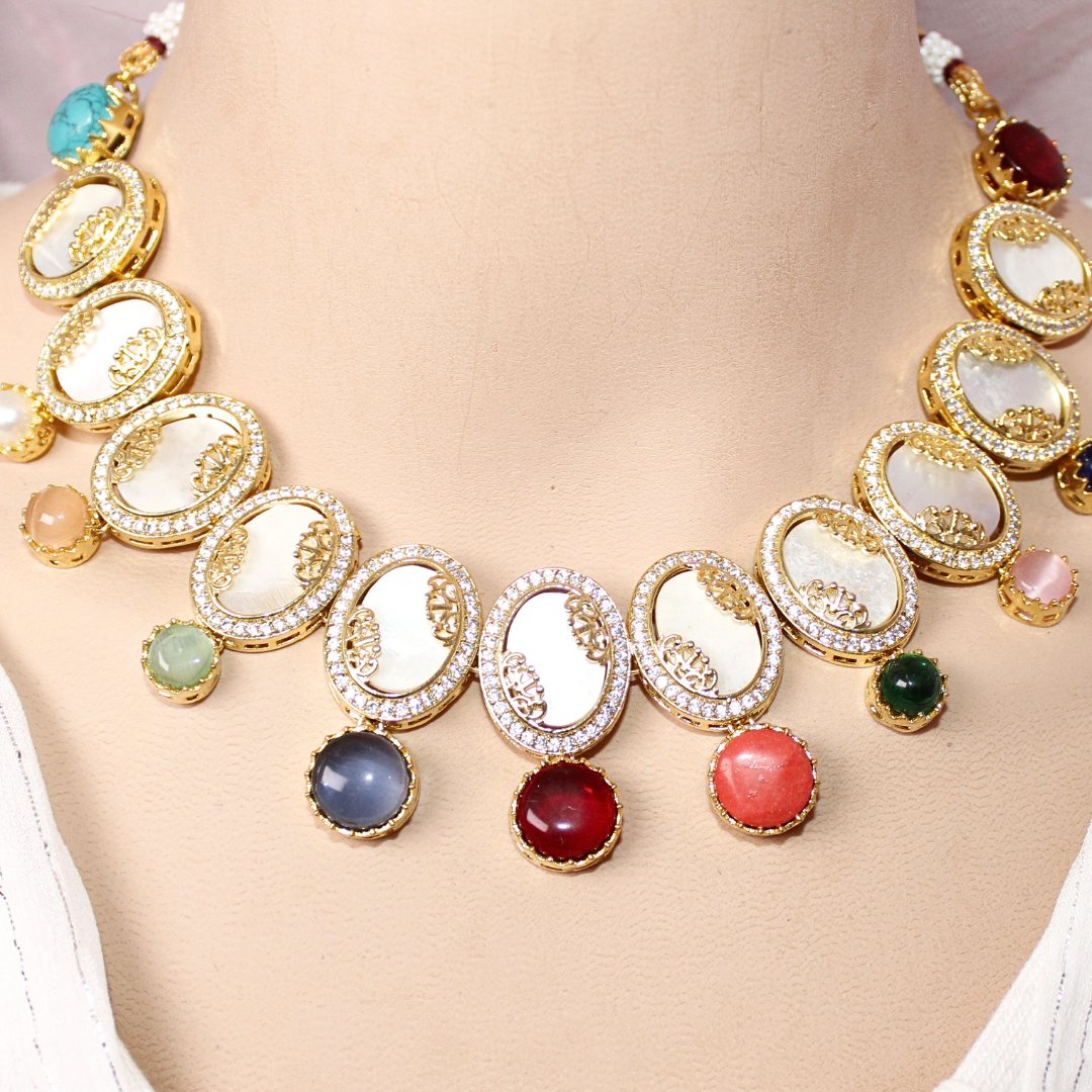 GULMOHAR - MOTHER OF PEARL STONE NECKLACE SET - MULTICOLOUR - Necklaces