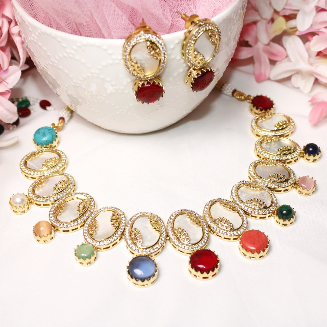 GULMOHAR - MOTHER OF PEARL STONE NECKLACE SET - MULTICOLOUR - Necklaces