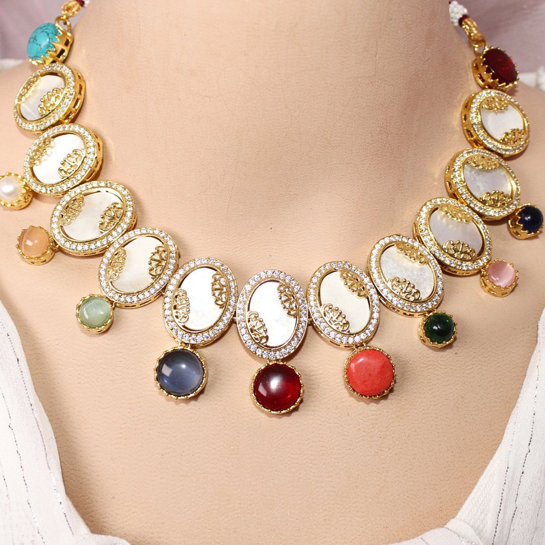 GULMOHAR - MOTHER OF PEARL STONE NECKLACE SET - MULTICOLOUR - Necklaces