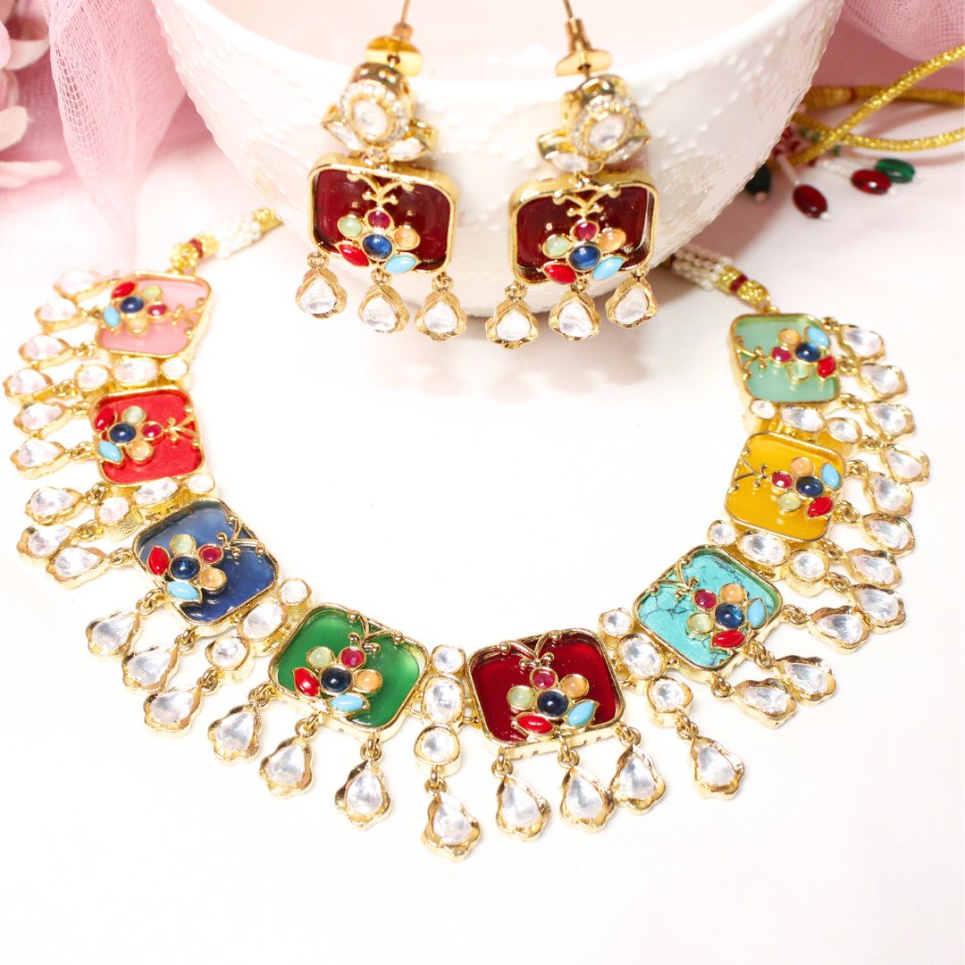 GULMOHAR - POLKI & STONE NECKLACE - MULTICOLOUR - Necklaces