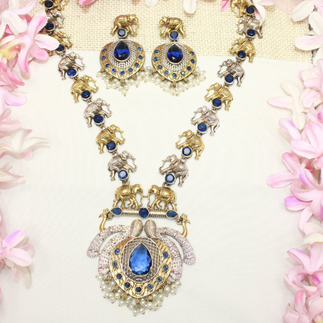 HAATHI PAIR DUAL TONE LONG HAAR - BLUE - Necklaces