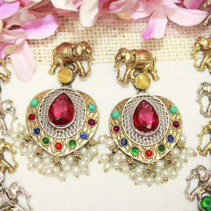 HAATHI PAIR DUAL TONE LONG HAAR - NAVRATNA - Necklaces