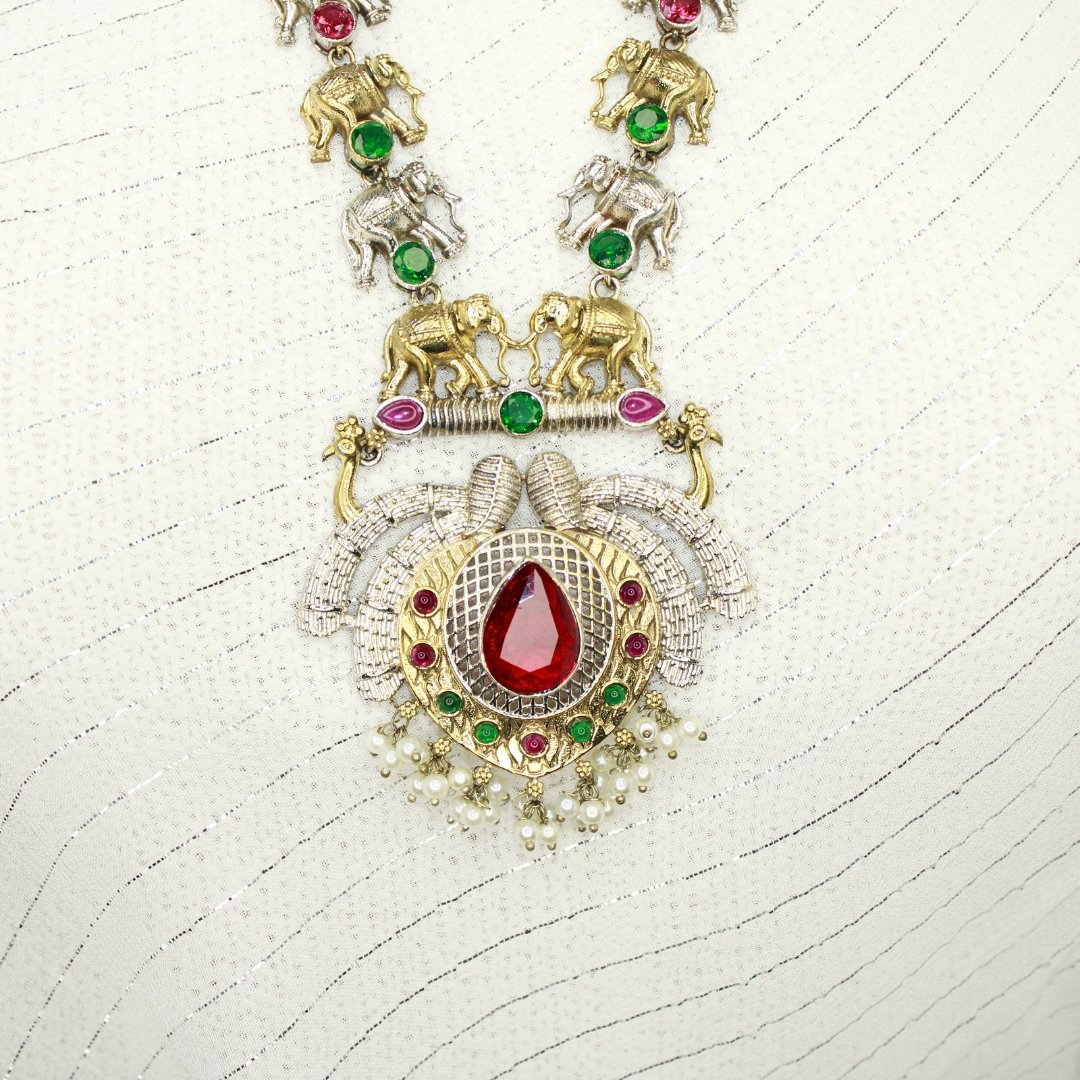 HAATHI PAIR DUAL TONE LONG HAAR - RED & GREEN - Necklaces