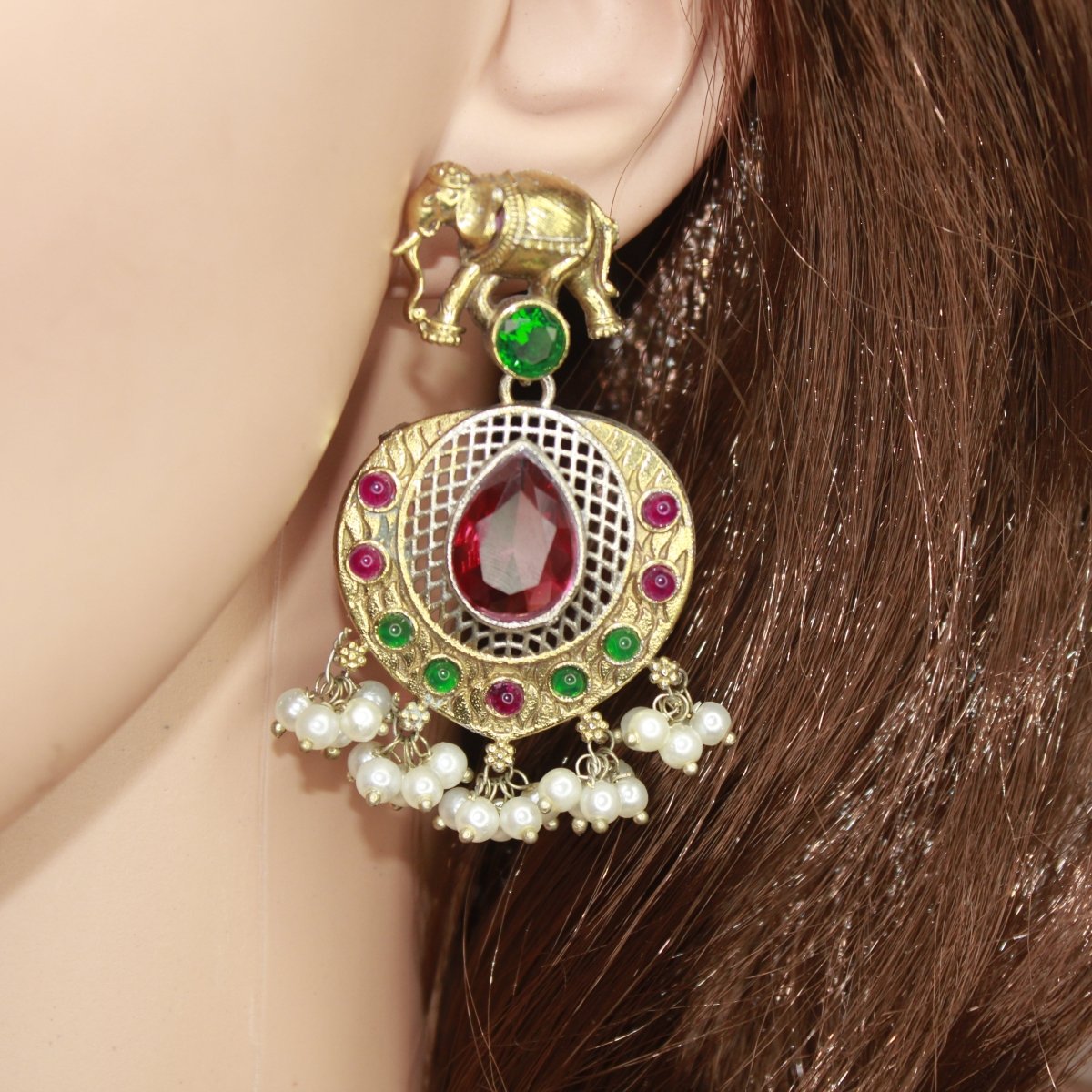 HAATHI PAIR DUAL TONE LONG HAAR - RED & GREEN - Necklaces