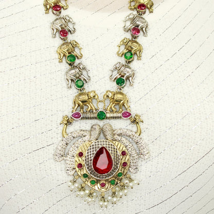 HAATHI PAIR DUAL TONE LONG HAAR - RED & GREEN - Necklaces