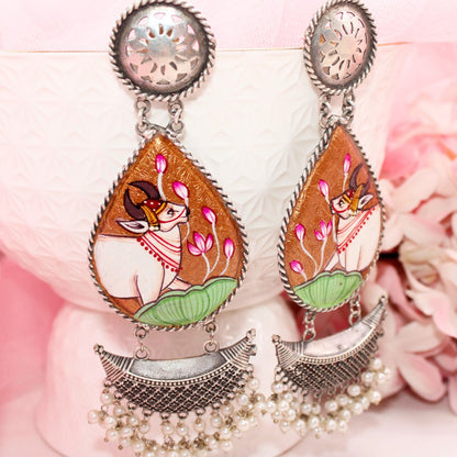 HANDPAINTED BIG JHUMKA - ORANGE NANDI - EARRING