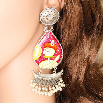 HANDPAINTED BIG JHUMKA - PINK KRISHNA - EARRING