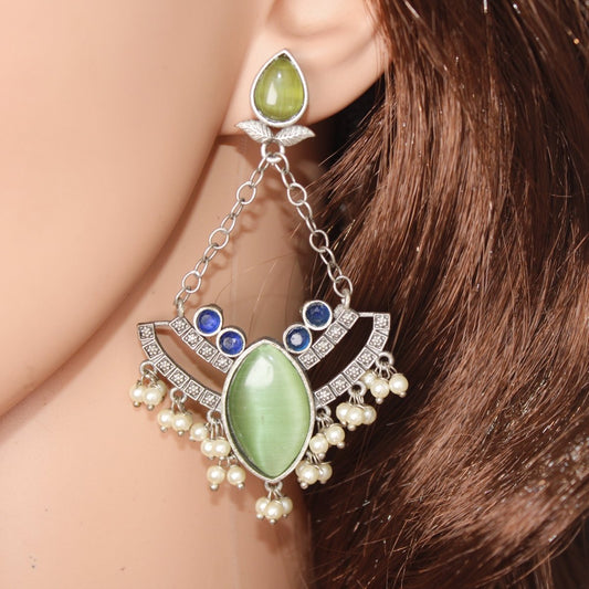 JHALRA CHANDBALI - GREEN & BLUE - EARRING