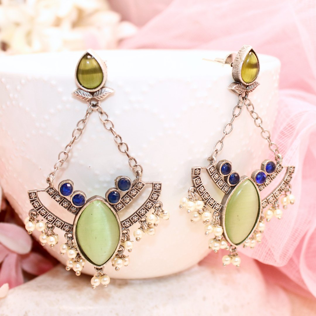 JHALRA CHANDBALI - GREEN & BLUE - EARRING