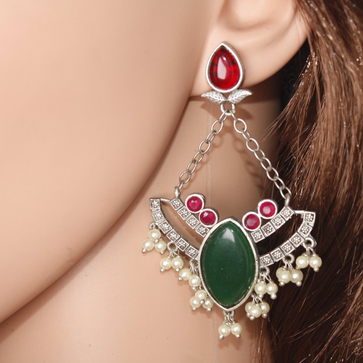 JHALRA CHANDBALI - GREEN & RED - EARRING