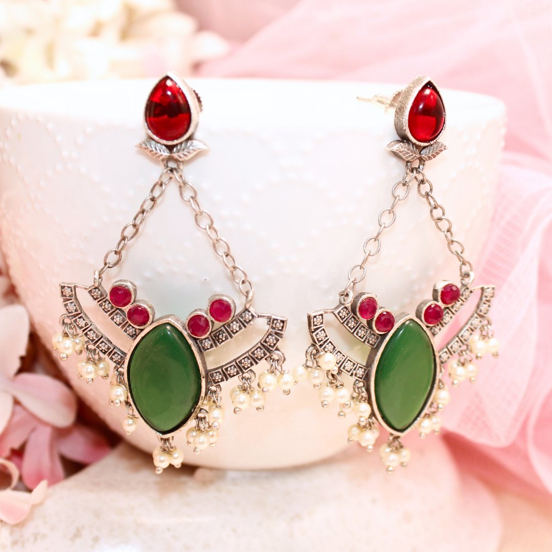 JHALRA CHANDBALI - GREEN & RED - EARRING