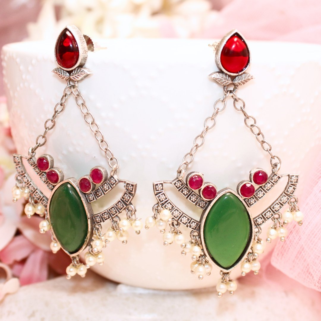 JHALRA CHANDBALI - GREEN & RED - EARRING