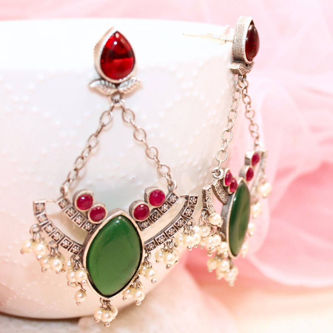 JHALRA CHANDBALI - GREEN & RED - EARRING