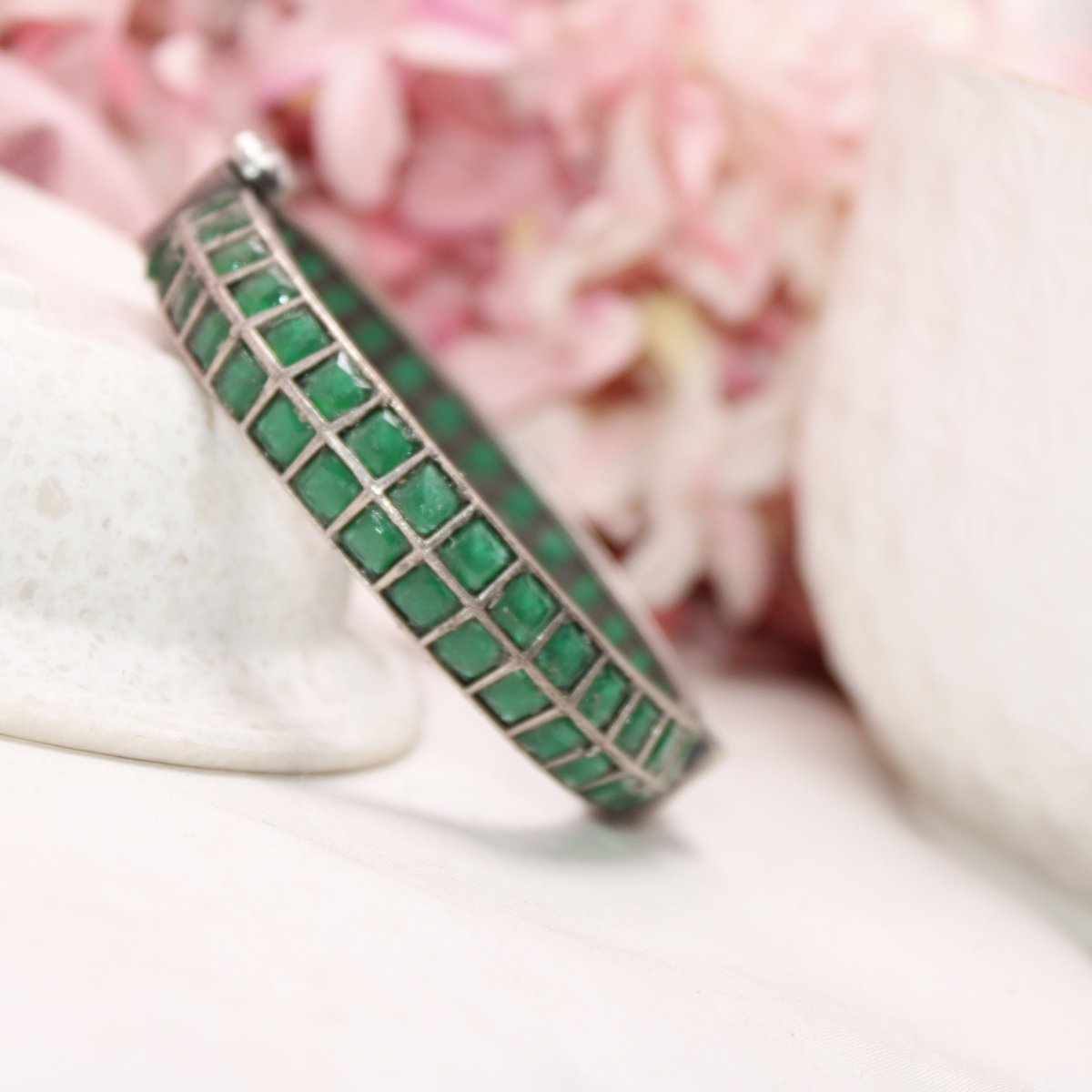 KAASHI - OXIDISED SILVER LOOK ALIKE KADA - GREEN - kada