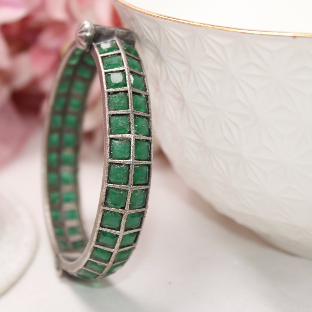 KAASHI - OXIDISED SILVER LOOK ALIKE KADA - GREEN - kada