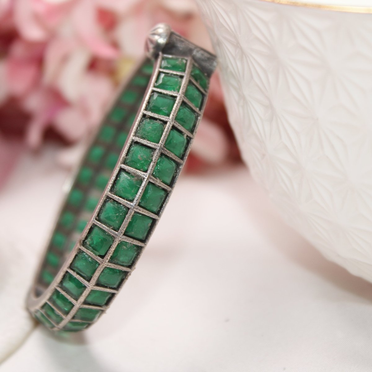 KAASHI - OXIDISED SILVER LOOK ALIKE KADA - GREEN - kada