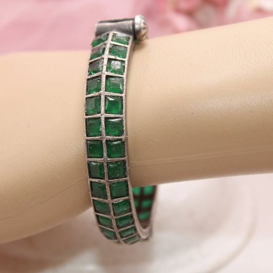 KAASHI - OXIDISED SILVER LOOK ALIKE KADA - GREEN - kada