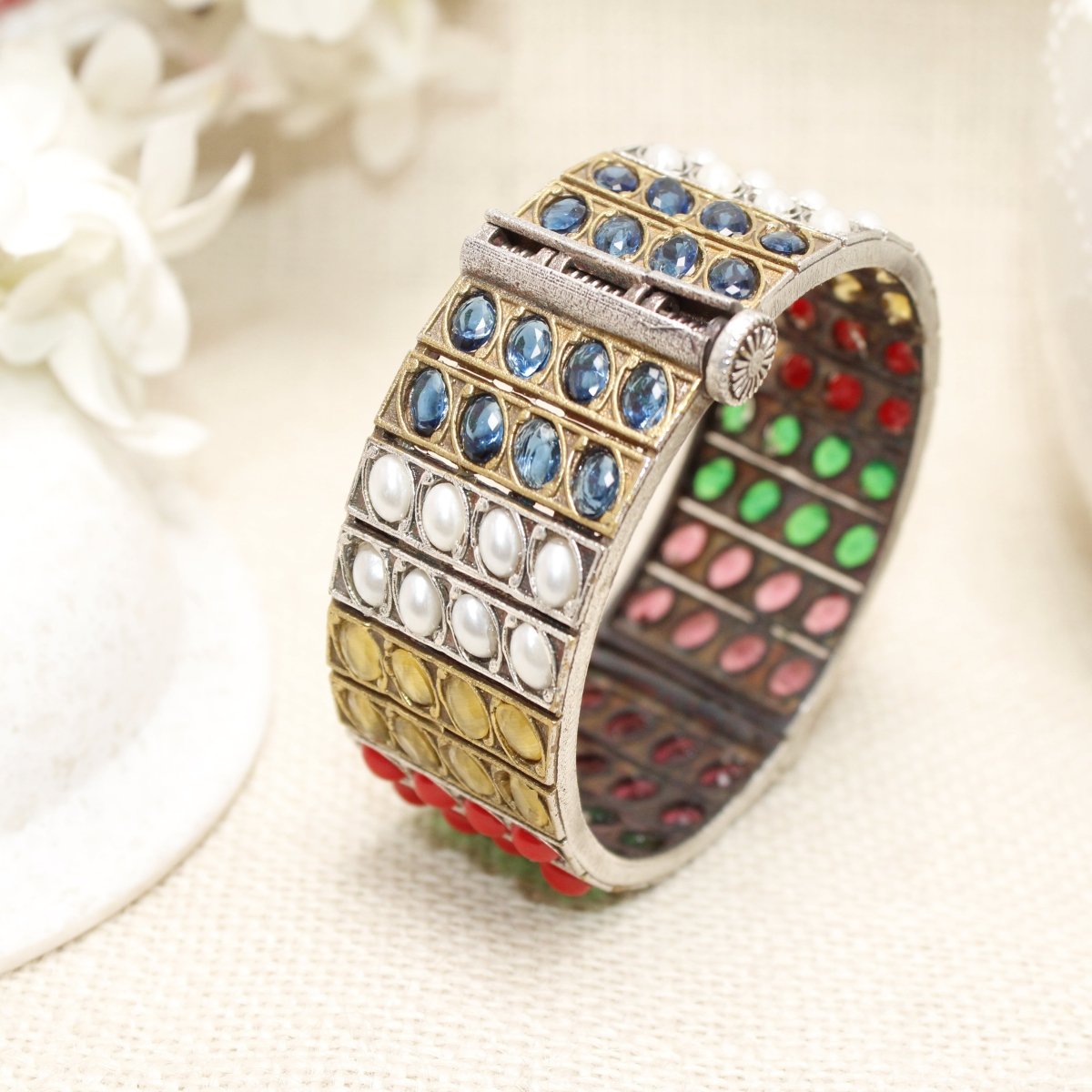 KALA DUAL - TONE MONALISA STONE KADA - NAVRATAN - MULTICOLOUR - kada