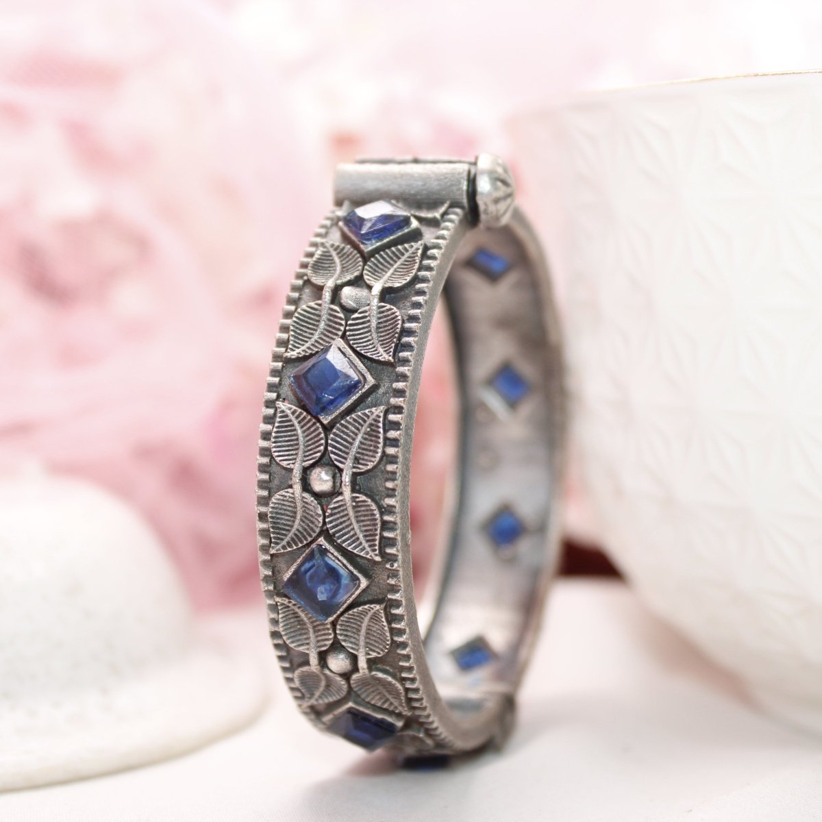 KALI - OXIDISED SILVER LOOK ALIKE KADA - BLUE - kada