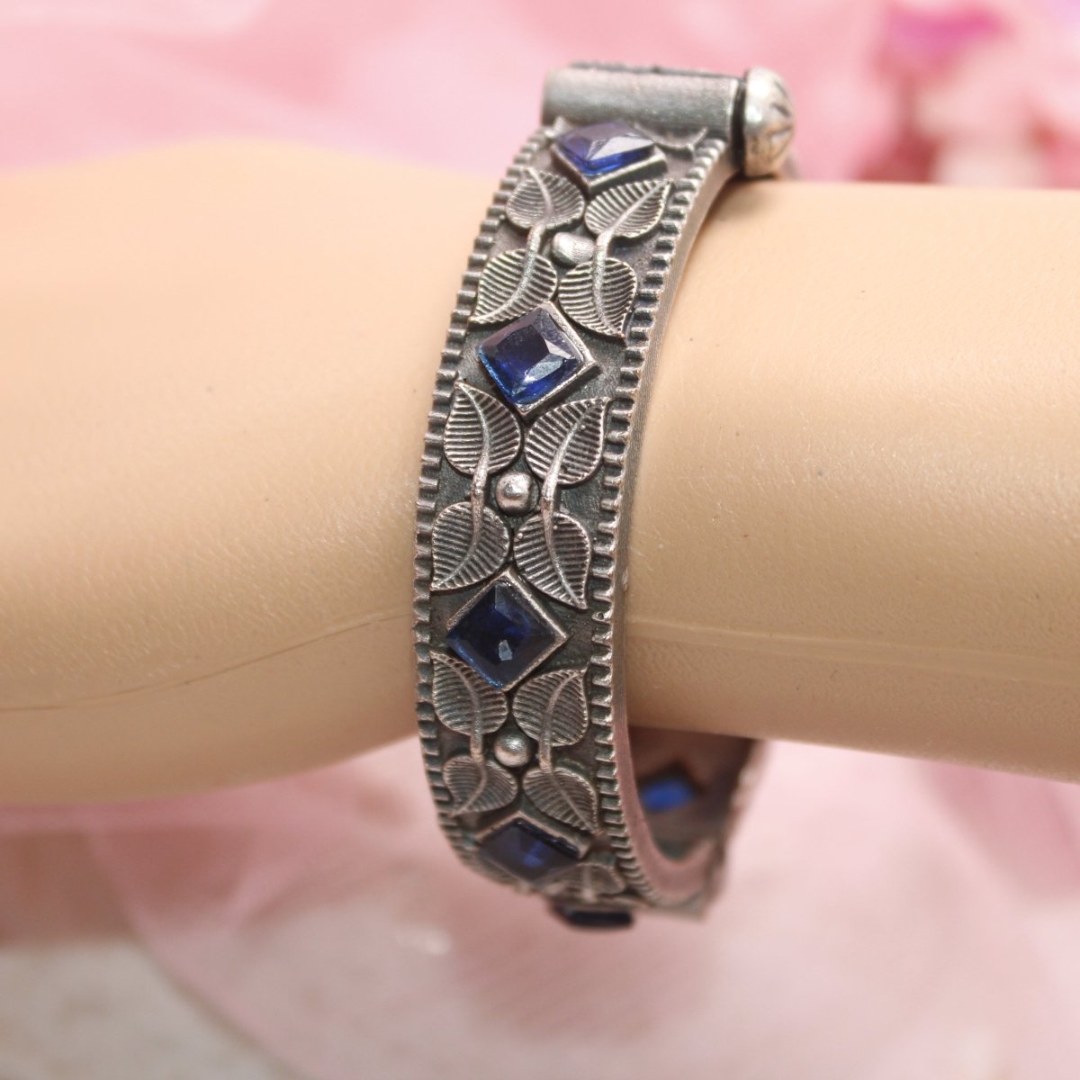 KALI - OXIDISED SILVER LOOK ALIKE KADA - BLUE - kada