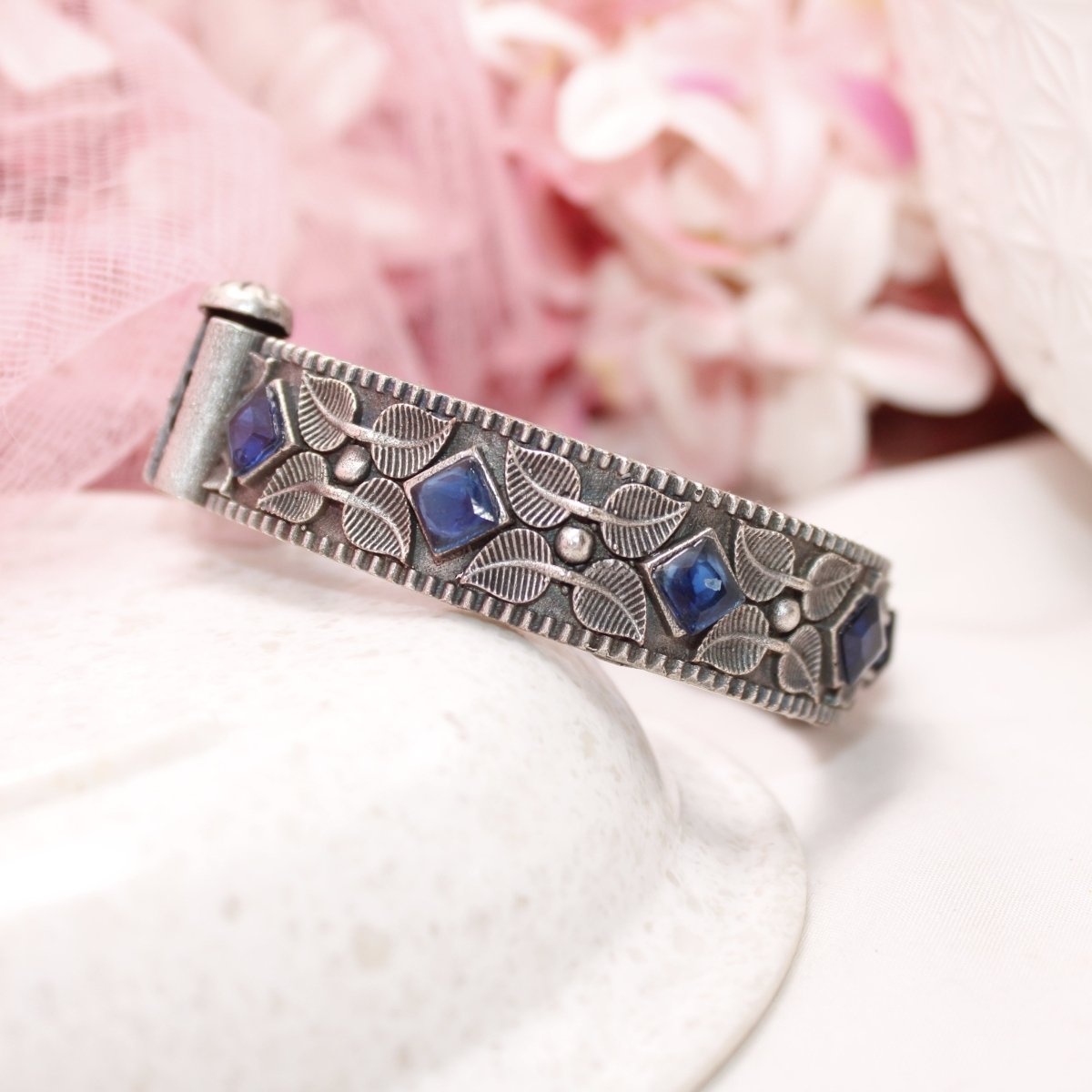 KALI - OXIDISED SILVER LOOK ALIKE KADA - BLUE - kada