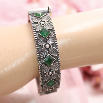 KALI - OXIDISED SILVER LOOK ALIKE KADA - GREEN - kada