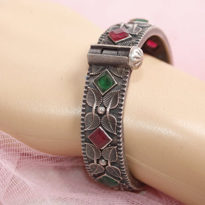 KALI - OXIDISED SILVER LOOK ALIKE KADA - RED & GREEN - kada