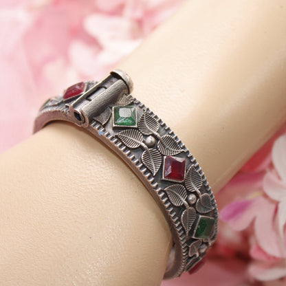 KALI - OXIDISED SILVER LOOK ALIKE KADA - RED & GREEN - kada