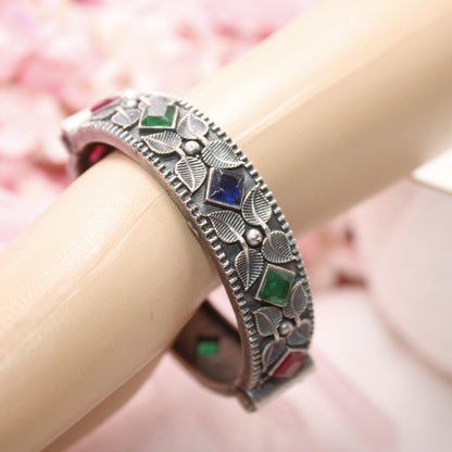 KALI - OXIDISED SILVER LOOK ALIKE KADA - RED GREEN BLUE - kada