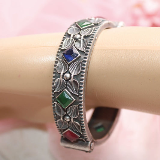 KALI - OXIDISED SILVER LOOK ALIKE KADA - RED GREEN BLUE - kada