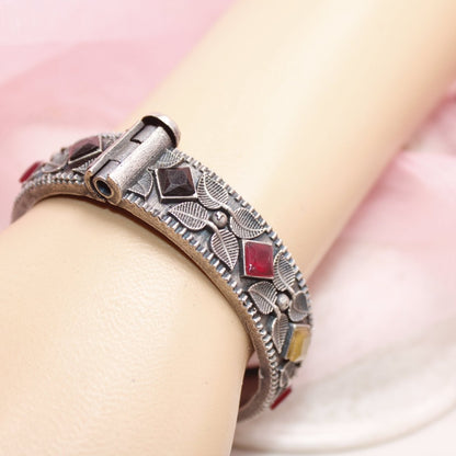 KALI - OXIDISED SILVER LOOK ALIKE KADA - RED YELLOW BLACK - kada