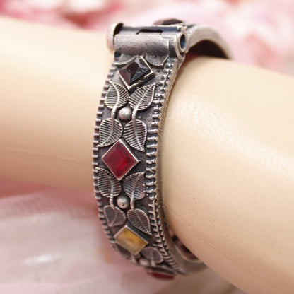 KALI - OXIDISED SILVER LOOK ALIKE KADA - RED YELLOW BLACK - kada