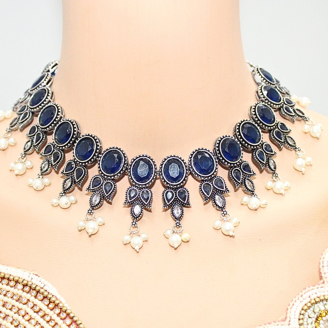 KALKI CRYSTAL NECKLACE SET-BLUE -Necklaces