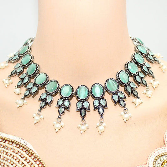 KALKI CRYSTAL NECKLACE SET-TURQUOISE -Necklaces