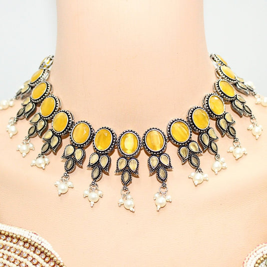 KALKI CRYSTAL NECKLACE SET-YELLOW -Necklaces