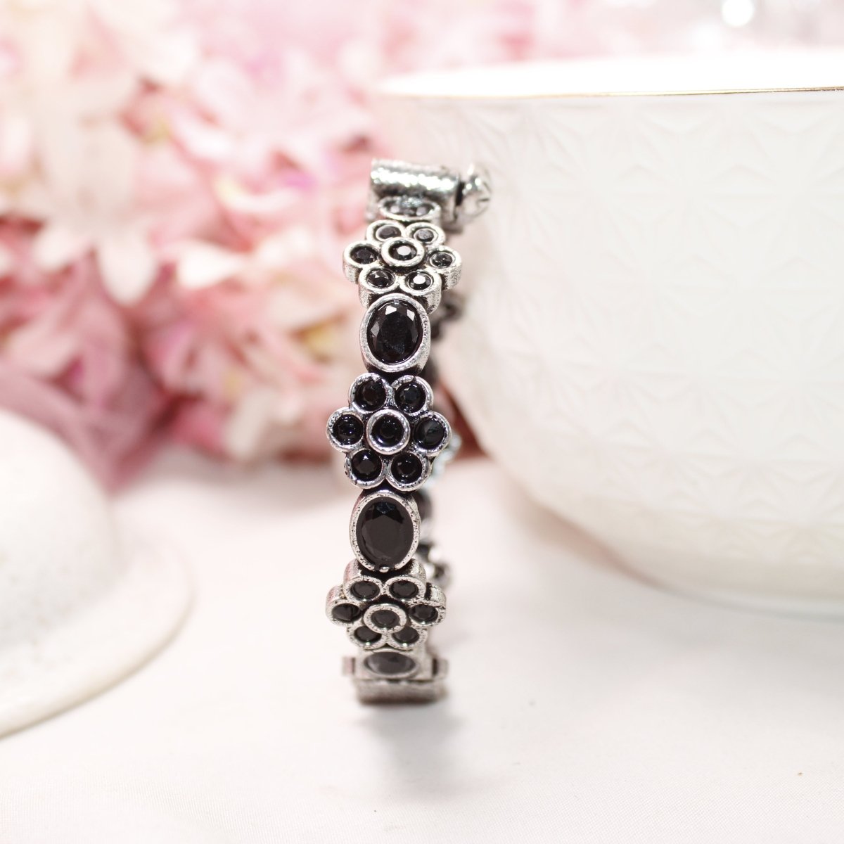 KALKI - OXIDISED SILVER LOOK ALIKE KADA - BLACK - kada